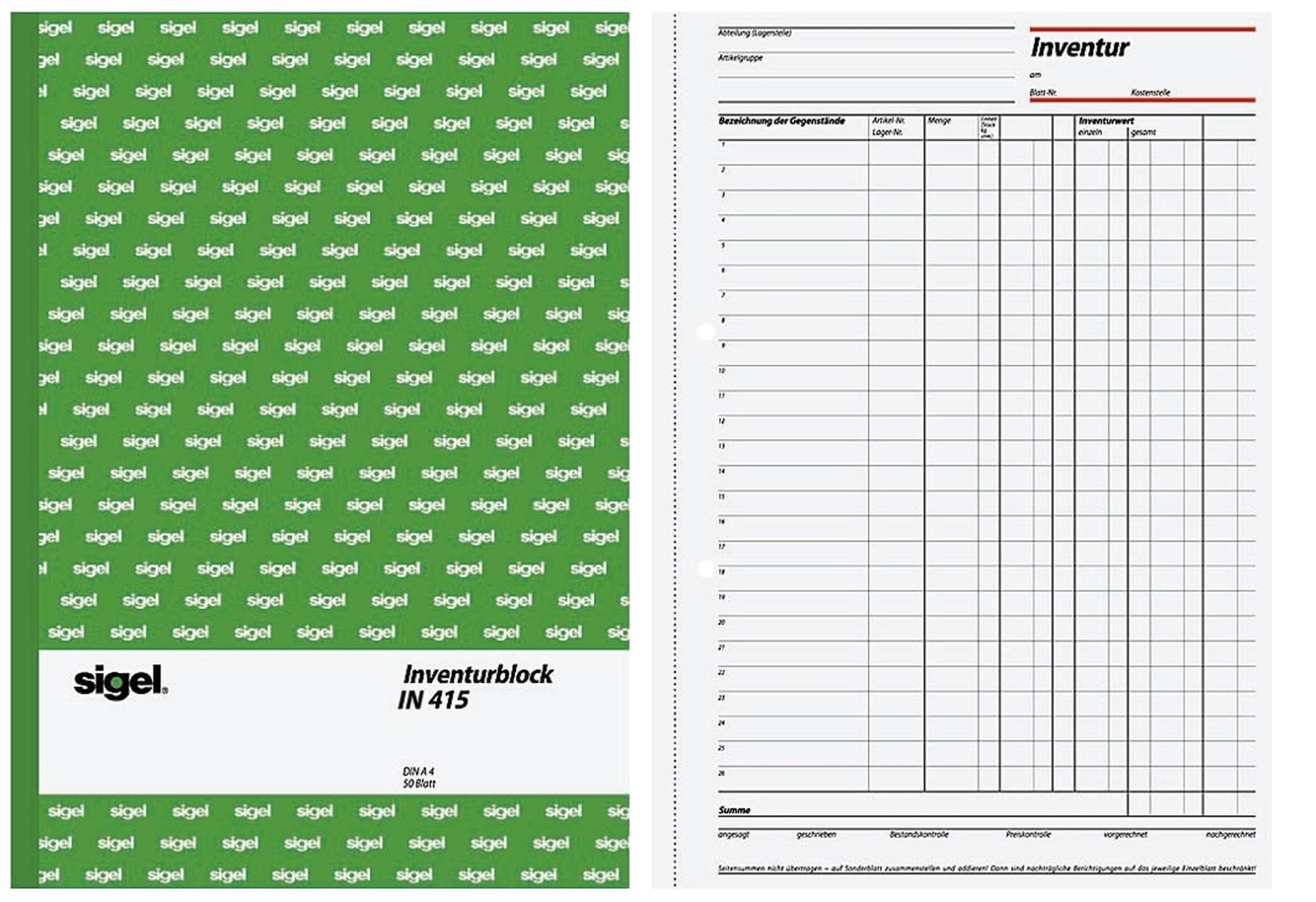 Inventurbuch - A4, 50 Blatt, MP, 50 Blatt