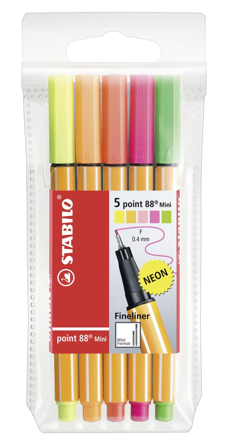 Fineliner - point 88 Mini - 5er Pack - mit 5 verschiedenen Neonfarben Fineliner - point 88 Mini - 5er Pack - mit 5 verschiedenen Neonfarben