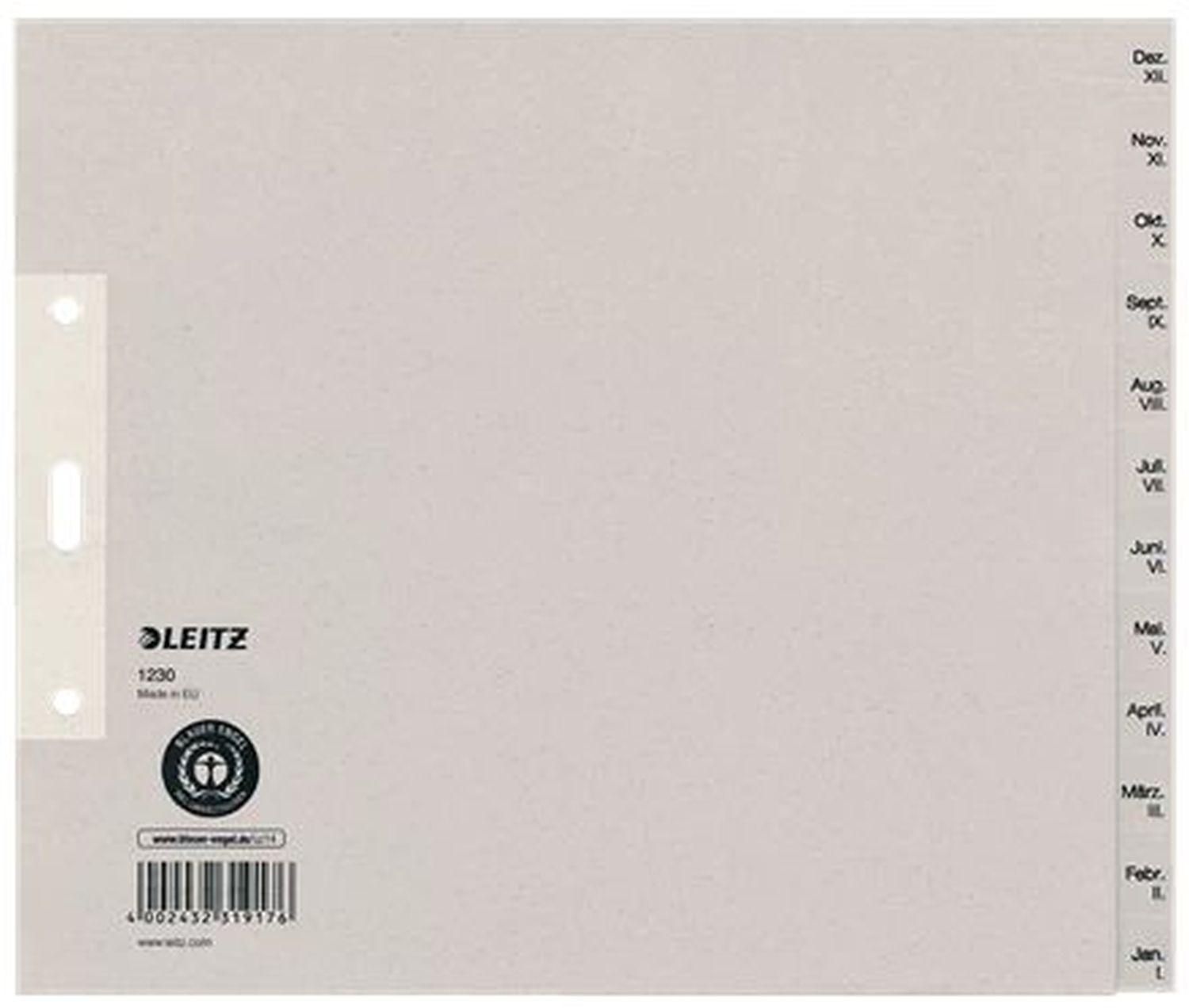 1230 Monatsregister - Dez-Jan, Papier, A4 Überbreite, 20 cm hoch, 12 Blatt, grau 1230 Monatsregister - Dez-Jan, Papier, A4 Überbreite, 20 cm hoch, 12 Blatt, grau