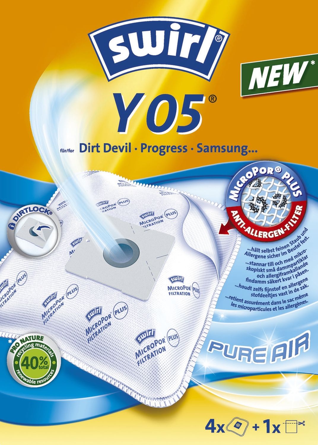Y 05 MicroPor® Plus Staubsaugerbeutel 4 Stück Y 05 MicroPor® Plus Staubsaugerbeutel 4 Stück