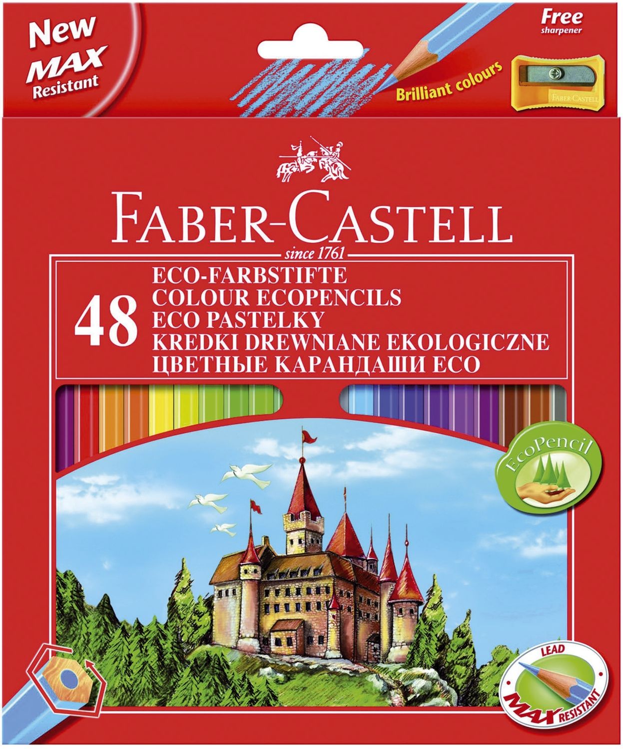 Farbstifte CASTLE - 48 Farben sortiert, Kartonetui mit Spitzer