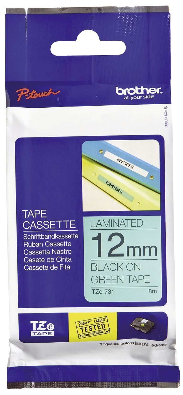 TZe-731 Schriftbandkassette - laminiert, 12 mm x 8 m, schwarz auf grün TZe-731 Schriftbandkassette - laminiert, 12 mm x 8 m, schwarz auf grün