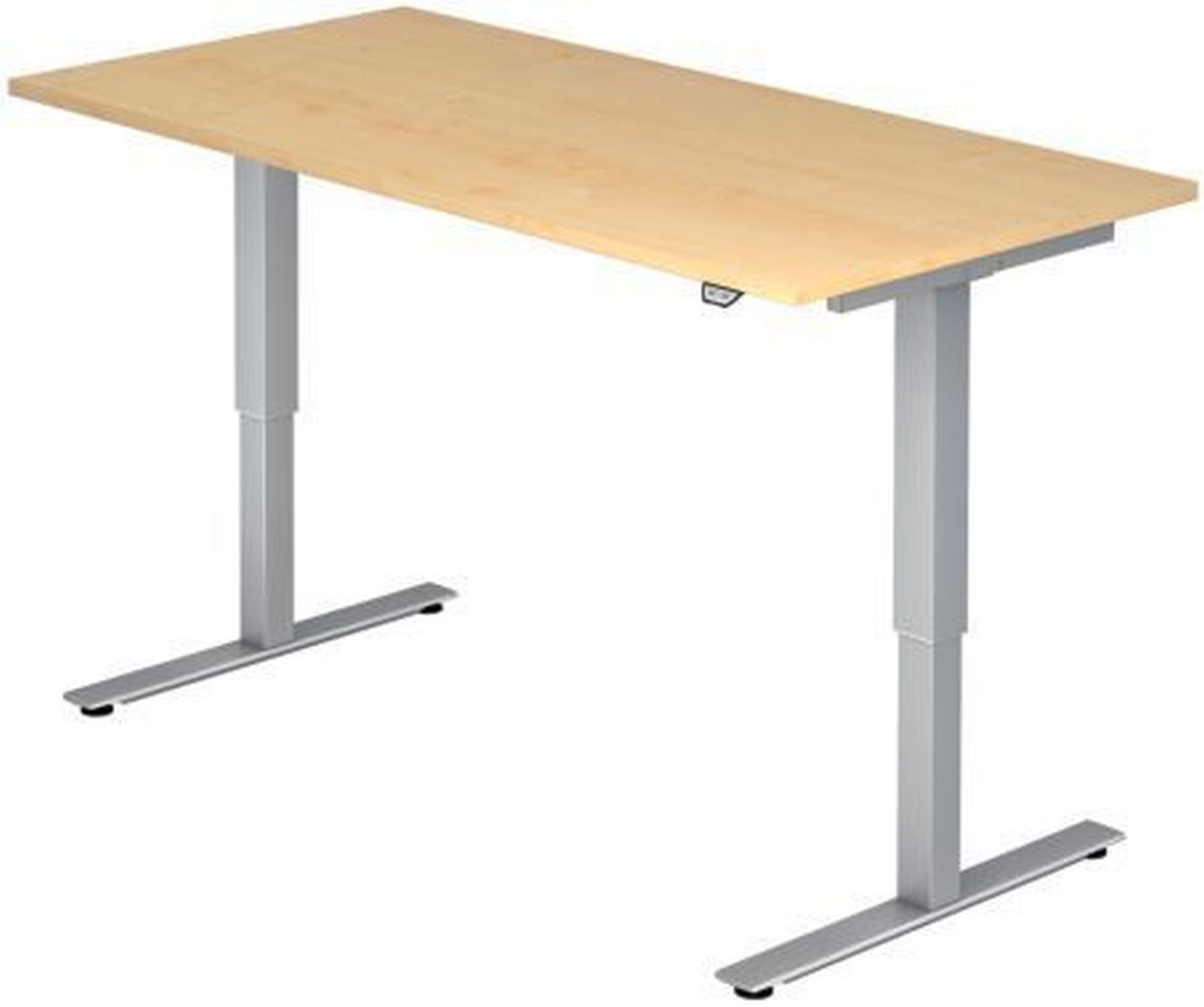 Sitz-Steh-Schreibtisch mit T-Fuß - 120 x 72-119 x 80 cm, elektr. höhenverstellbar, Ahorn, mit Montageservice