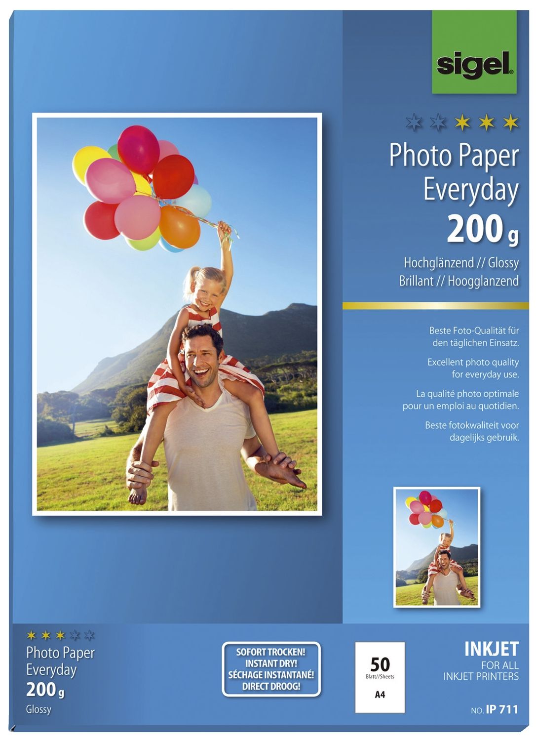 Fotopapier Photo Paper Everyday IP711, DIN A4, weiß, hochglänzend, 200 g/qm, 50 Blatt für Inkjetdrucker