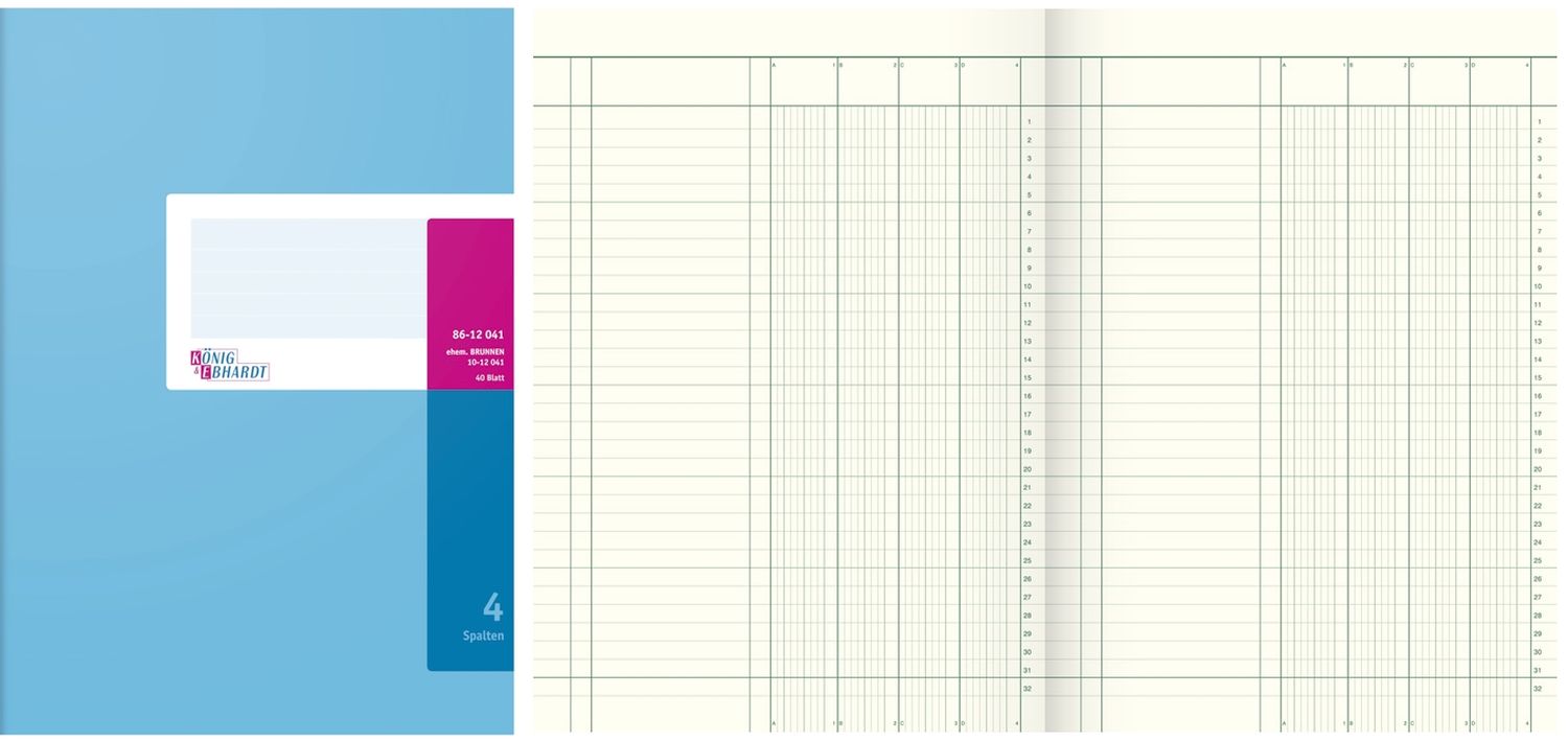 Spaltenbuch mit festem Kopf - A4, 4 Spalten, 40 Blatt Spaltenbuch mit festem Kopf - A4, 4 Spalten, 40 Blatt