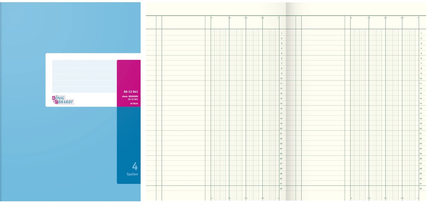 Spaltenbuch mit festem Kopf - A4, 4 Spalten, 40 Blatt