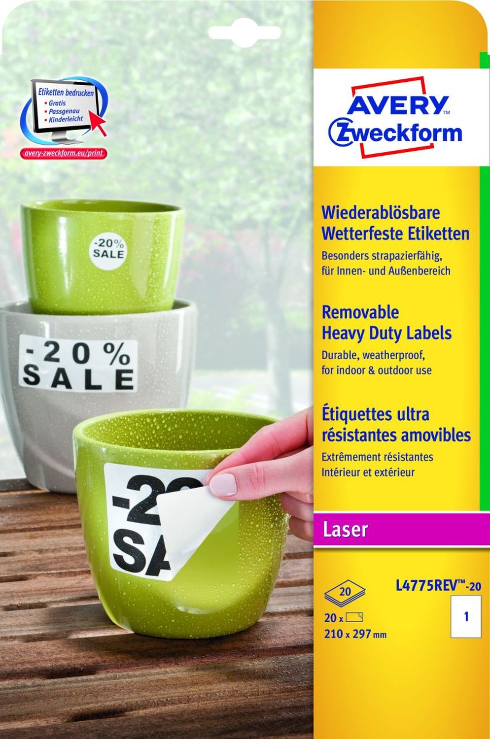 L4775REV-20 Folienetiketten - 210 x 297 mm, weiß, 20 Etiketten, wiederablösbar, wetterfest L4775REV-20 Folienetiketten - 210 x 297 mm, weiß, 20 Etiketten, wiederablösbar, wetterfest