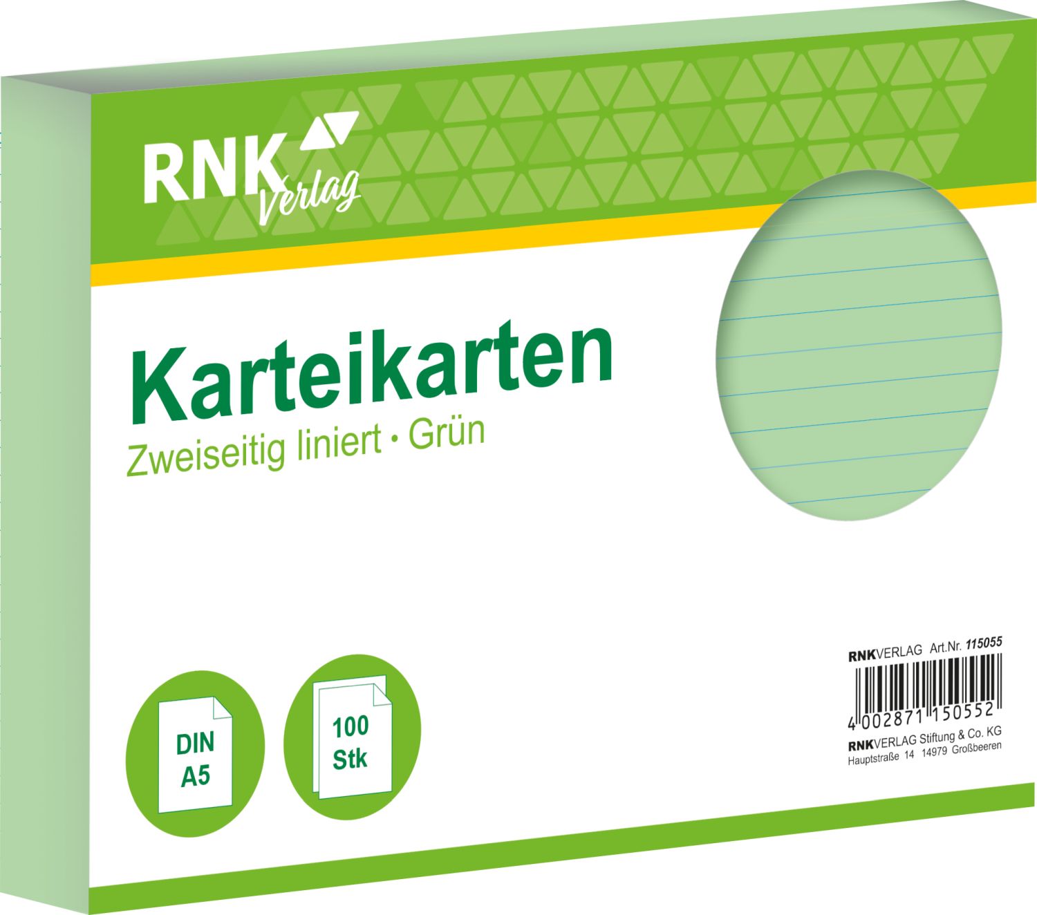 Karteikarten - DIN A5, liniert, grün, 100 Karten