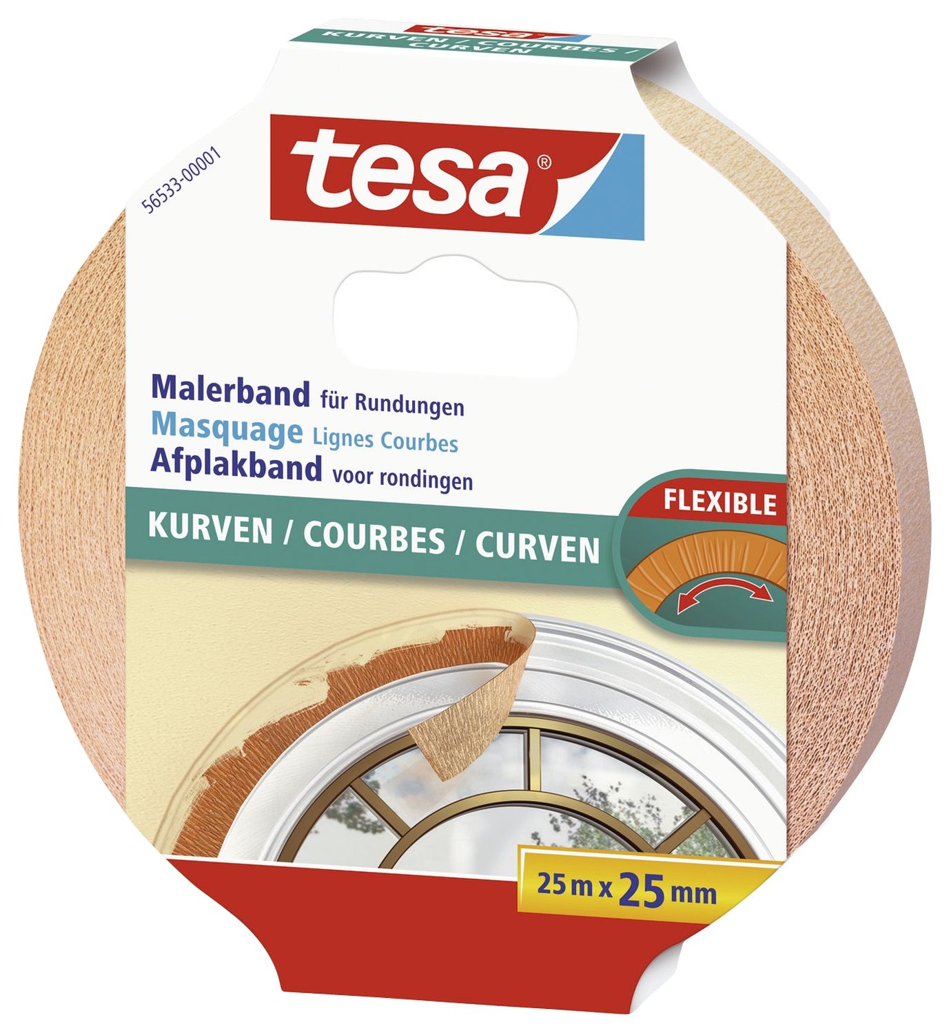 Papier-Klebeband Maler-Krepp für Rundungen - 25 m x 25 mm, beige Papier-Klebeband Maler-Krepp für Rundungen - 25 m x 25 mm, beige