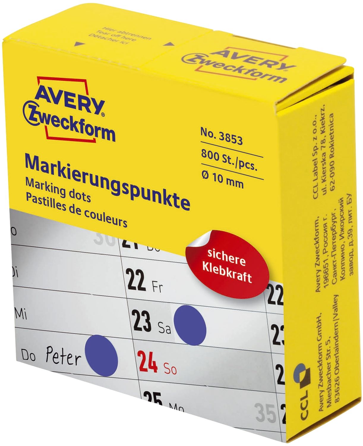 3853 Markierungspunkte - Ø 10 mm, Spender mit 800 Etiketten, blau 3853 Markierungspunkte - Ø 10 mm, Spender mit 800 Etiketten, blau