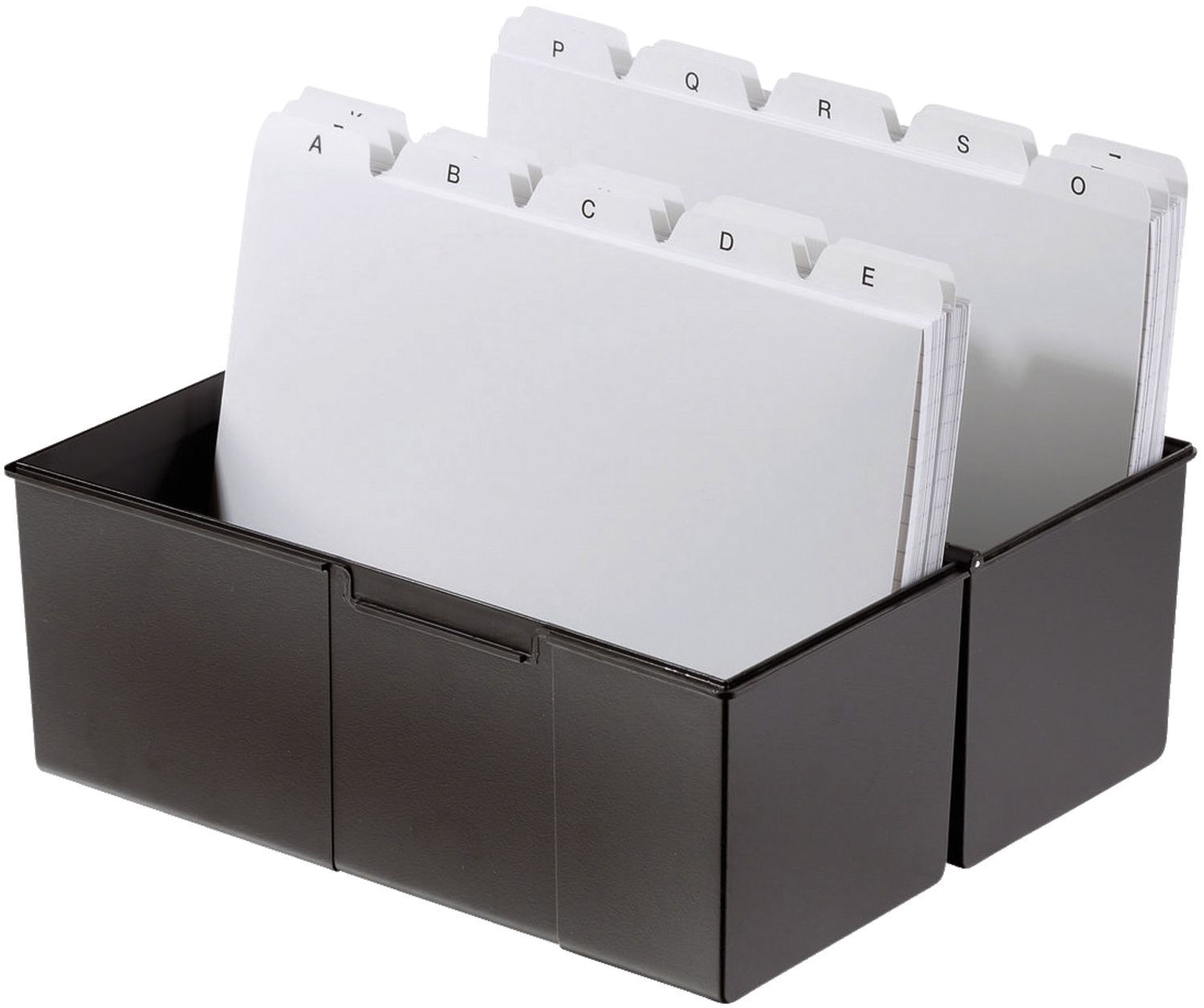 Karteibox DIN A5 quer, max 500 Karten mit Stahlscharnier, schwarz Karteibox DIN A5 quer, max 500 Karten mit Stahlscharnier, schwarz