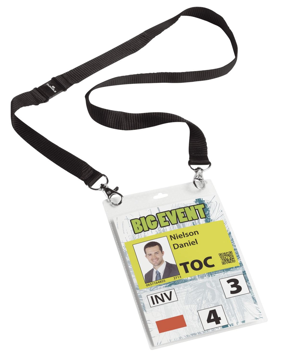 Namensschild A6 mit Textilband schwarz Namensschild A6 mit Textilband schwarz