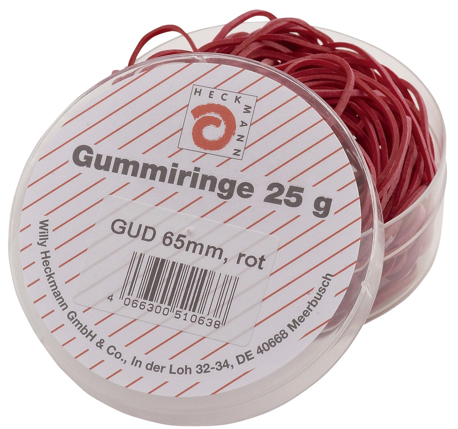 Gummiringe - Ø65 mm, Dose mit 25g, rot Gummiringe - Ø65 mm, Dose mit 25g, rot