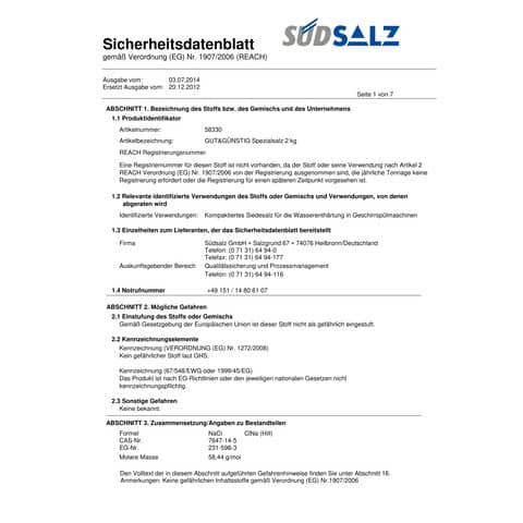 Spülmaschinensalz Gut & Günstig Spezial Salz 1237020007, 2 kg