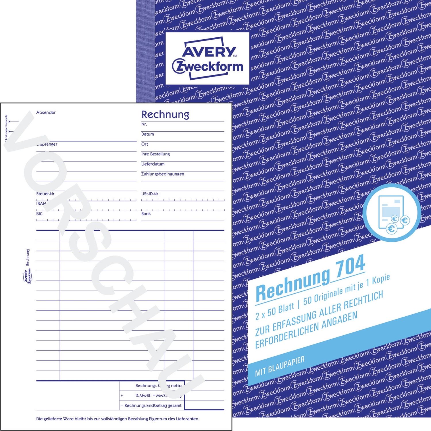 704 Rechnung, DIN A5, vorgelocht, 2 x 50 Blatt, weiß 704 Rechnung, DIN A5, vorgelocht, 2 x 50 Blatt, weiß