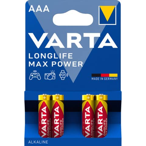 Batterien Varta Longlife MaxPower AAA 4703, Micro, R3, LR03, 1,5 V, 4 Stück