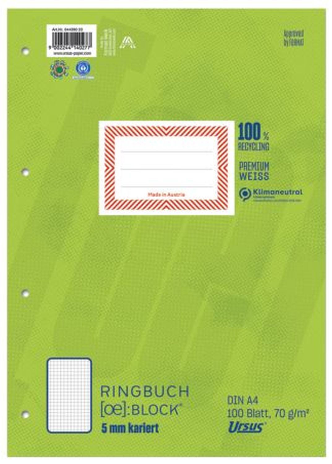 Ringbuchblock - A4, 100 Blatt, 70 g/qm, kariert