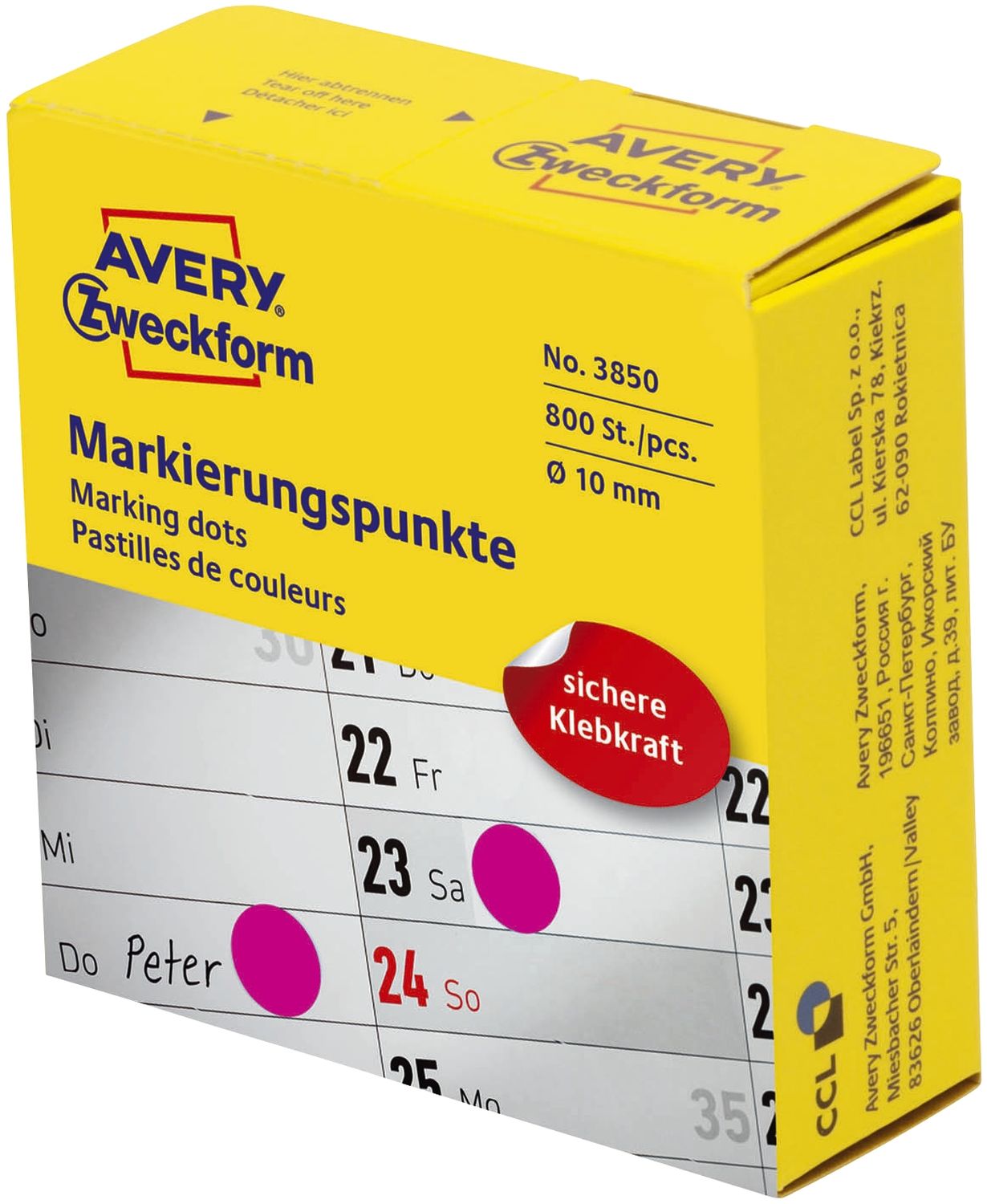 3853 Markierungspunkte - Ø 10 mm, Spender mit 800 Etiketten, magenta 3853 Markierungspunkte - Ø 10 mm, Spender mit 800 Etiketten, magenta