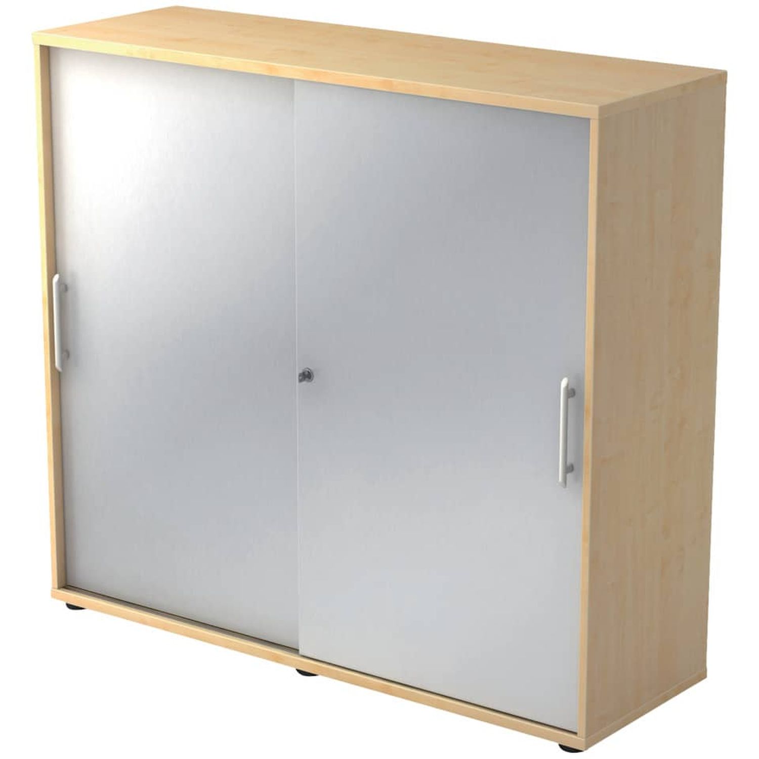 Schiebetürschrank - 3OH, 120 cm, Relinggriff, Ahorn/Silber, mit Montageservice