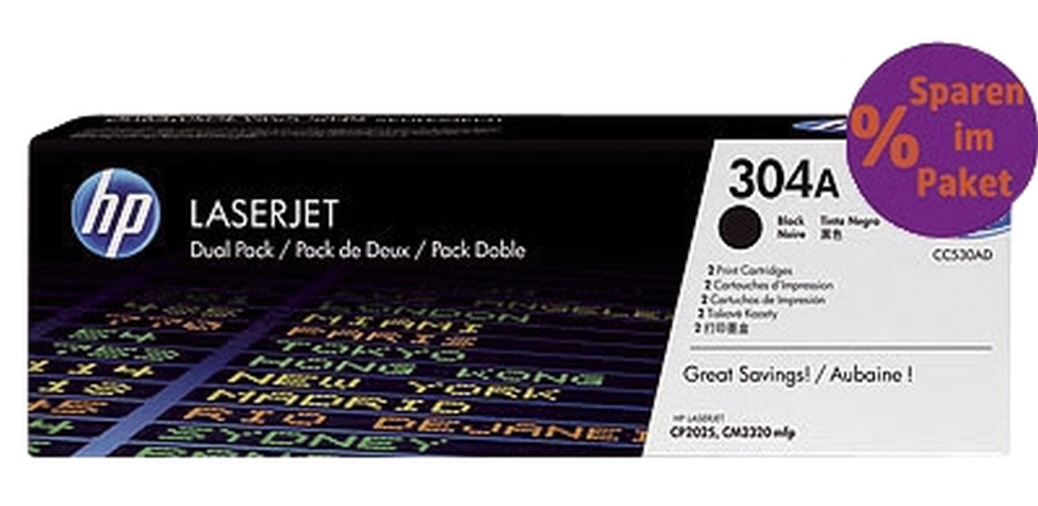 Original HP Tonerkartusche schwarz Doppelpack (CC530AD,304A,304ABK,304ABLACK,NO304A,NO304ABK,NO304ABLACK)