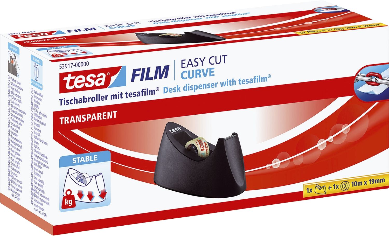 Tischabroller Easy Cut® Curve - für Rollen bis 33m : 19mm, schwarz Tischabroller Easy Cut® Curve - für Rollen bis 33m : 19mm, schwarz