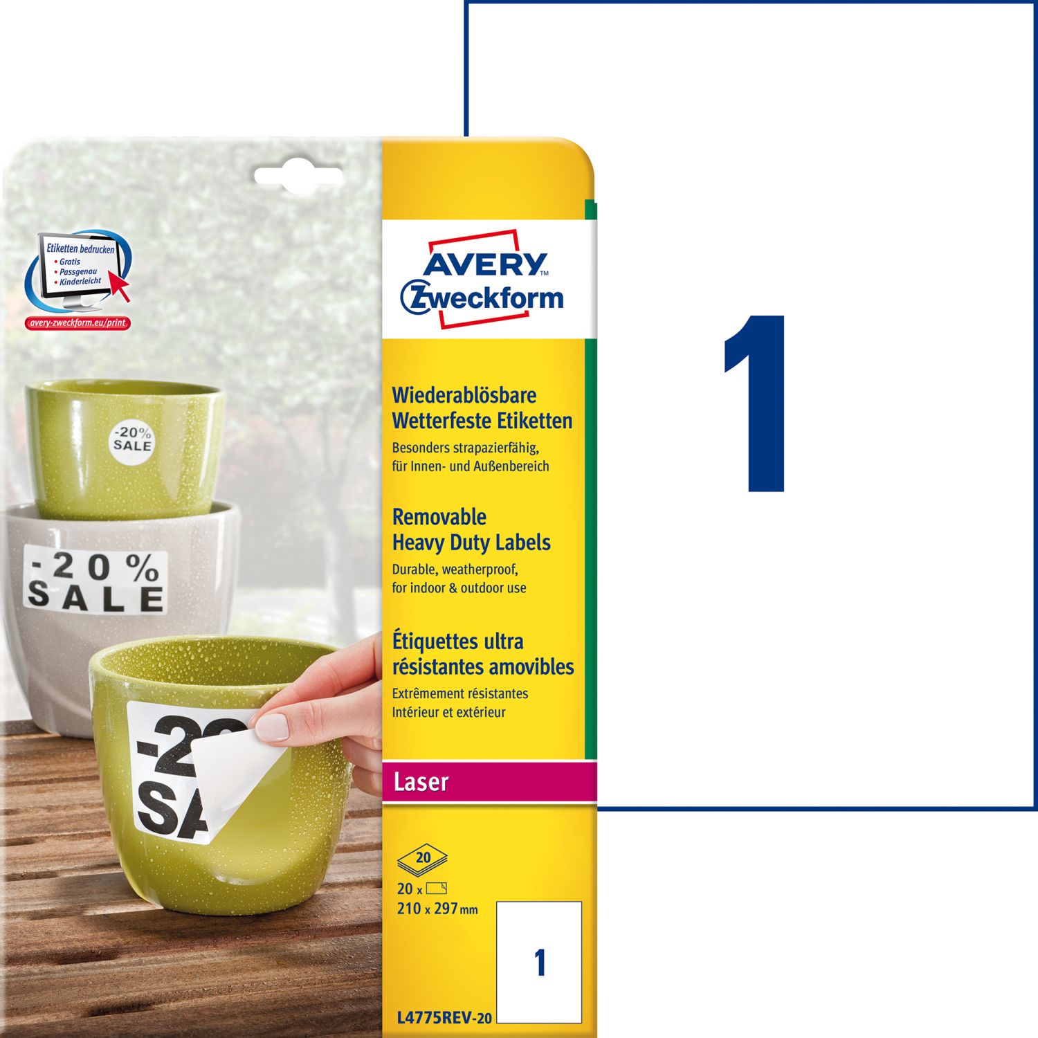L4775REV-20 Folienetiketten - 210 x 297 mm, weiß, 20 Etiketten, wiederablösbar, wetterfest L4775REV-20 Folienetiketten - 210 x 297 mm, weiß, 20 Etiketten, wiederablösbar, wetterfest