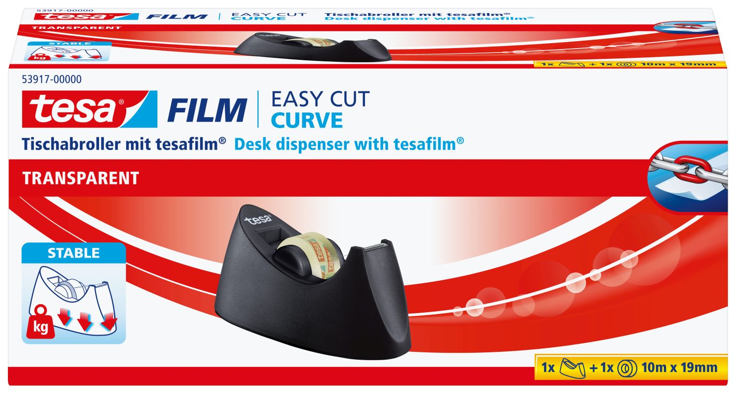 Tischabroller Easy Cut® Curve - für Rollen bis 33m : 19mm, schwarz Tischabroller Easy Cut® Curve - für Rollen bis 33m : 19mm, schwarz