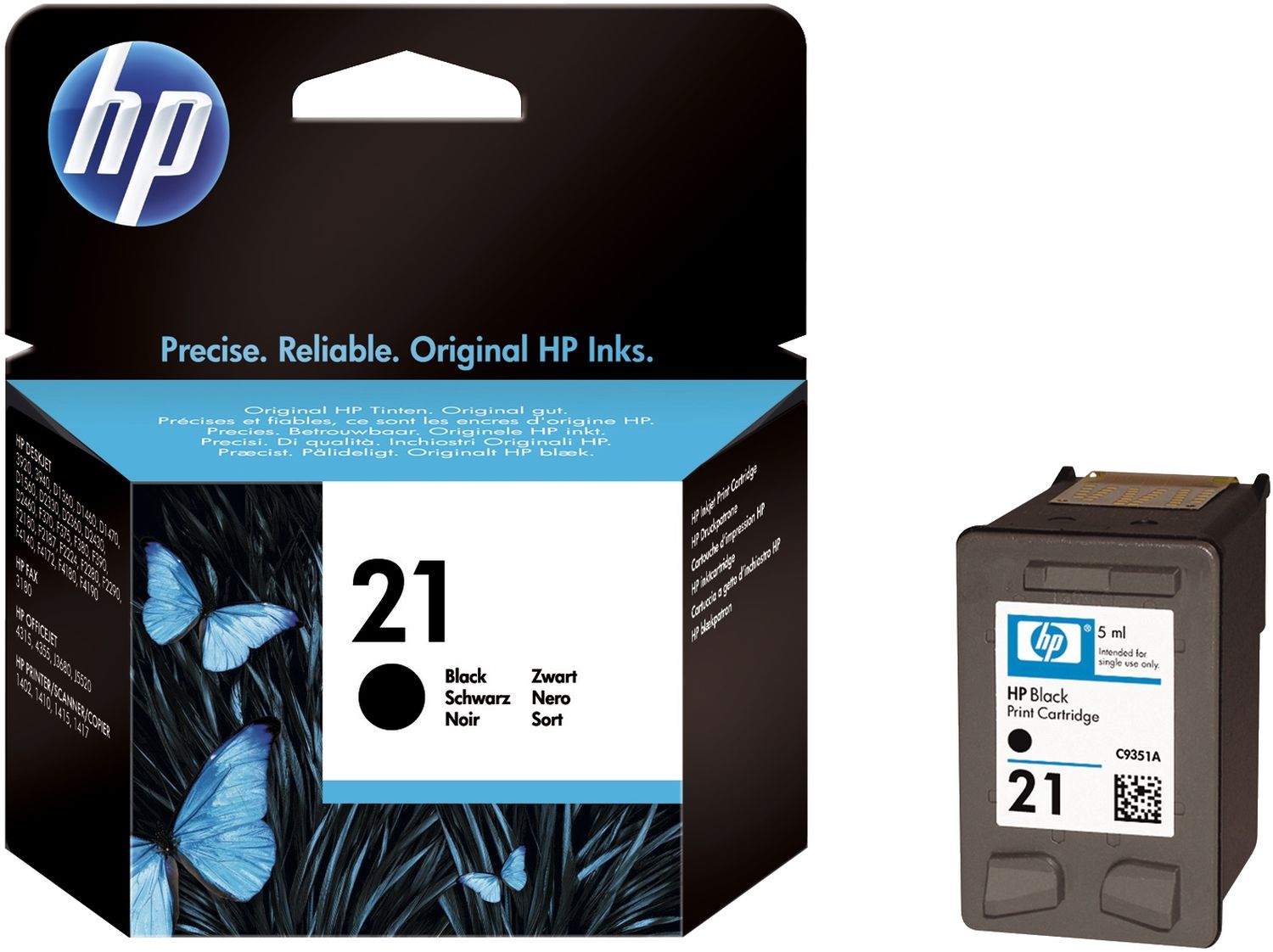 Original HP Druckkopfpatrone schwarz (C9351AE,C9351AE#ABB,C9351AE#ABD,C9351AE#ABE,C9351AE#ABF,C9351AE#UUQ,C9351AE#UUS,21,21BK,21BLACK,NO21,NO21BK,NO21BLACK)