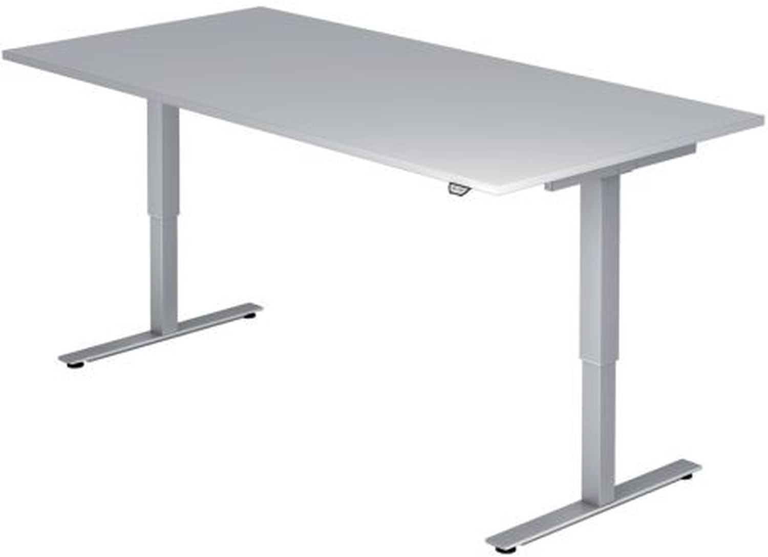 Sitz-Steh-Schreibtisch mit T-Fuß - 160 x 72-119 x 80 cm, elektr. höhenverstellbar, Grau