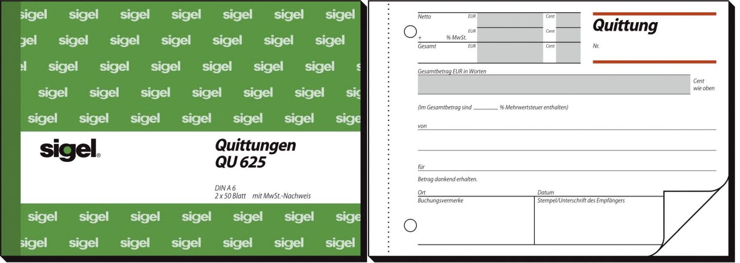 Quittungen mit Sicherheitsdruck - A6 quer, MP, BL, 2 x 50 Blatt