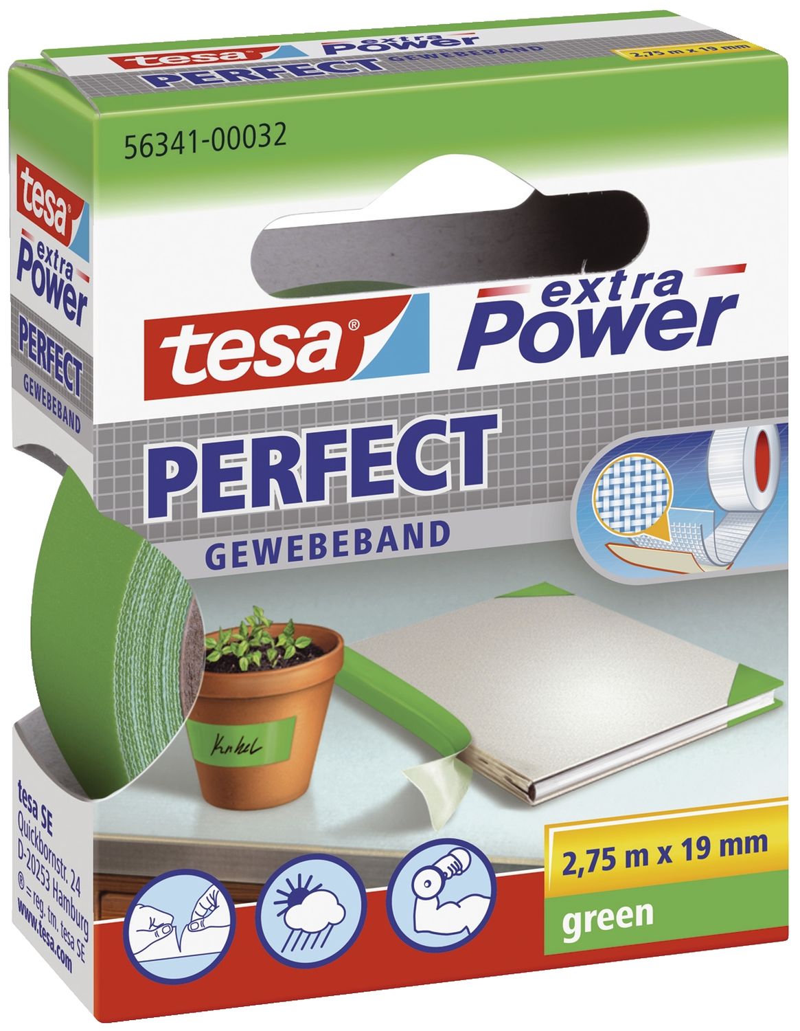 Gewebeklebeband extra Power Perfect - 2,75 m x 19 mm, grün Gewebeklebeband extra Power Perfect - 2,75 m x 19 mm, grün