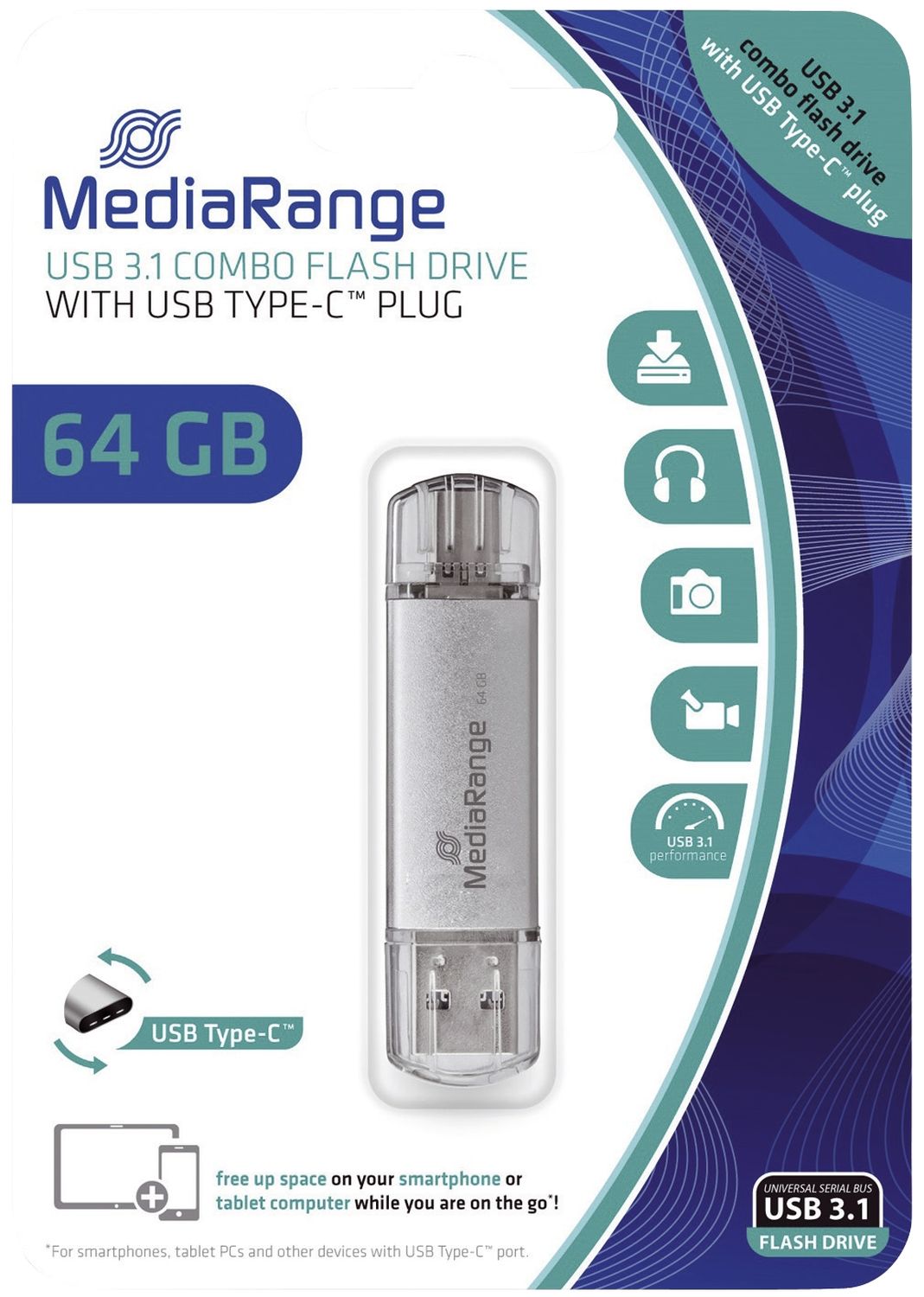 USB Stick 3.1 Kombo-Speicherstick, mit USB Type-C Stecker - 64 GB USB Stick 3.1 Kombo-Speicherstick, mit USB Type-C Stecker - 64 GB