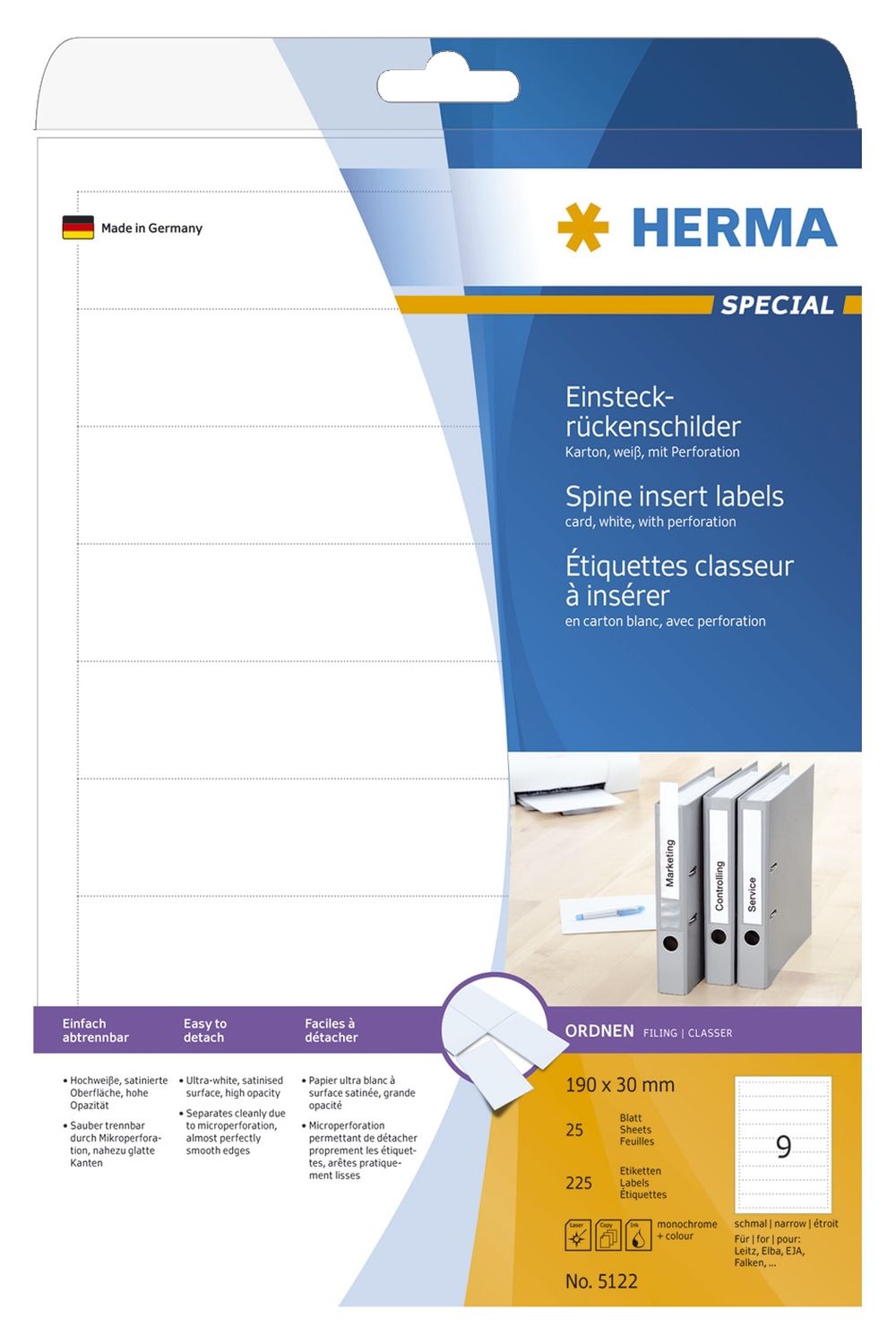 Rückenschilder Herma 5122 Einsteckschild, PC-beschriftbar, schmal/kurz 30 x 190 mm, 225 Stück Rückenschilder Herma 5122 Einsteckschild, PC-beschriftbar, schmal/kurz 30 x 190 mm, 225 Stück
