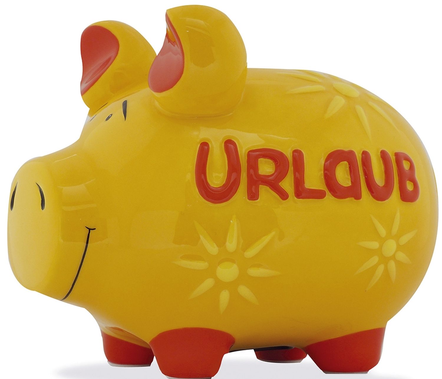 Spardose Schwein "Urlaub" - gelb, mittel Spardose Schwein "Urlaub" - gelb, mittel