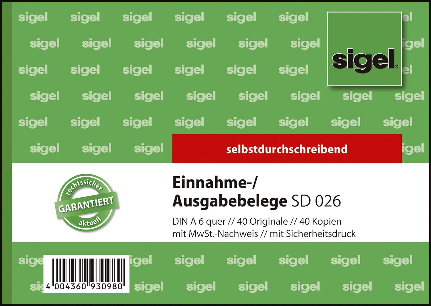Ausgabe-/Einnahmebelege mit Sicherheitsdruck - A6 quer, 1. und 2. Blatt bedruckt, SD, MP, 2 x 40 Blatt Ausgabe-/Einnahmebelege mit Sicherheitsdruck - A6 quer, 1. und 2. Blatt bedruckt, SD, MP, 2 x 40 Blatt