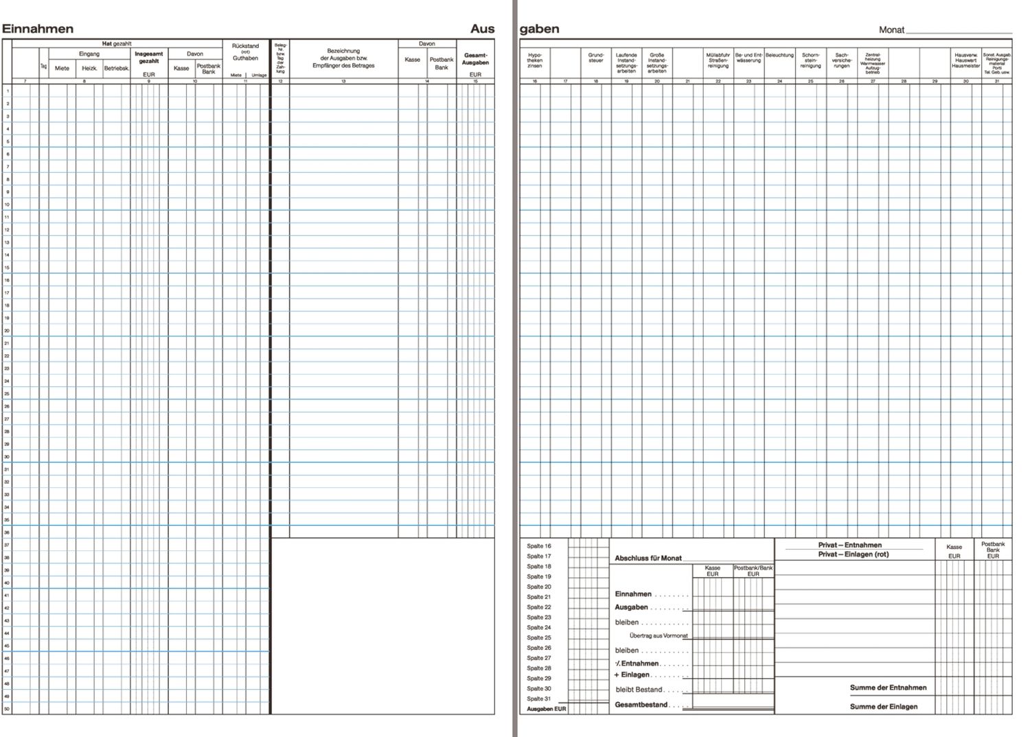 Hauskontobuch mit Mieterregister und Miethöhe, 260 x 380 mm Hauskontobuch mit Mieterregister und Miethöhe, 260 x 380 mm
