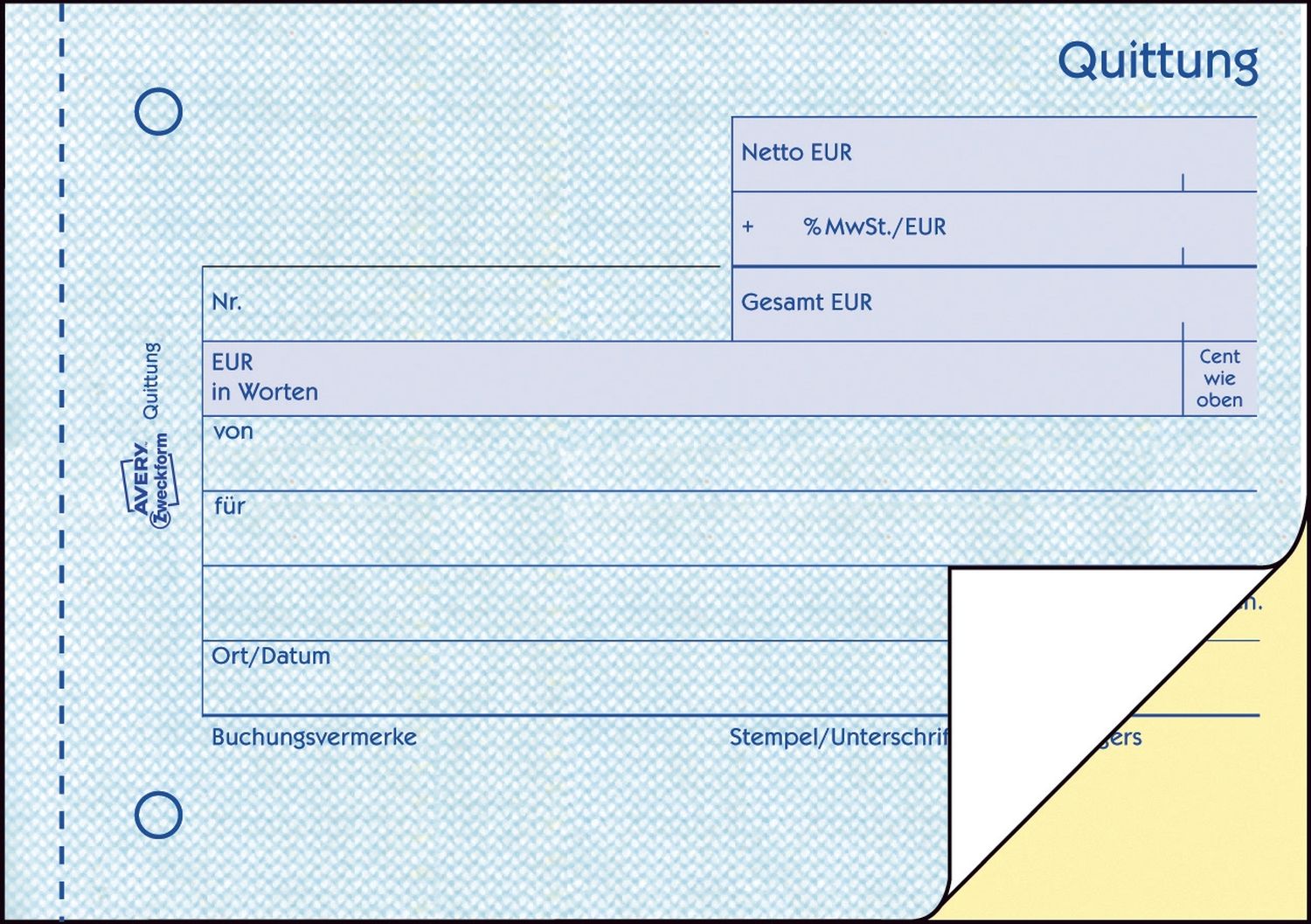 1735 Quittung MwSt. separat ausgewiesen, DIN A6 quer, fälschungssicher, 2 x 40 Blatt, weiß, gelb 1735 Quittung MwSt. separat ausgewiesen, DIN A6 quer, fälschungssicher, 2 x 40 Blatt, weiß, gelb