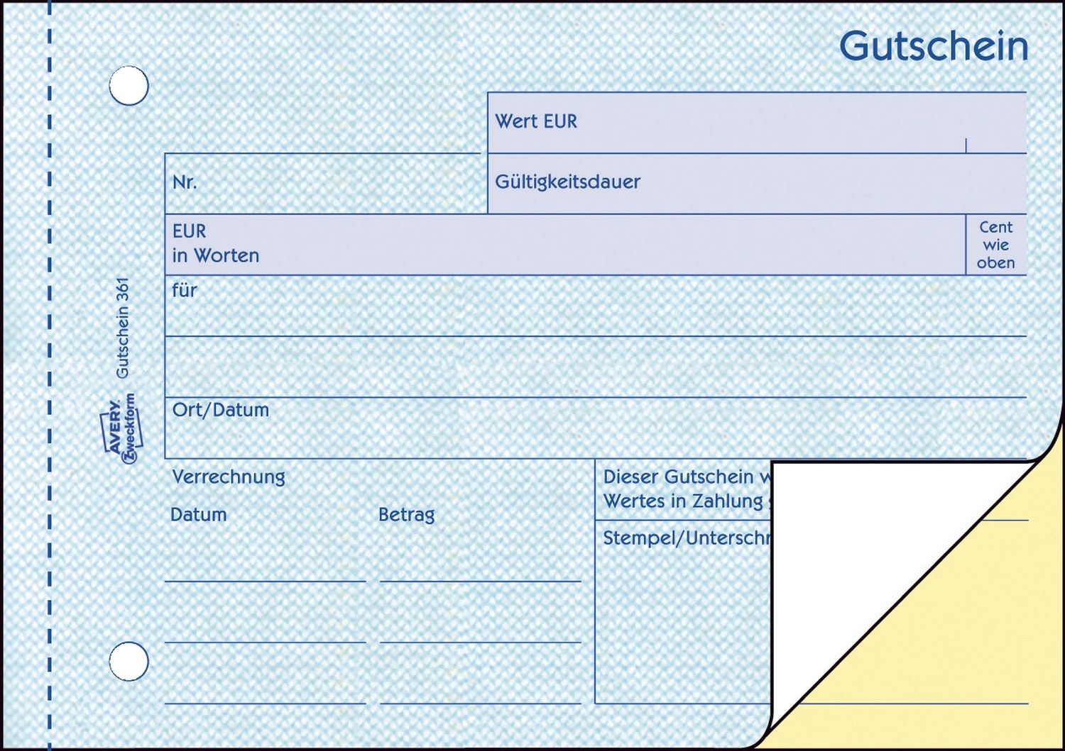 361 Gutschein, DIN A6 quer, fälschungssicher, 2 x 50 Blatt, weiß, gelb 361 Gutschein, DIN A6 quer, fälschungssicher, 2 x 50 Blatt, weiß, gelb