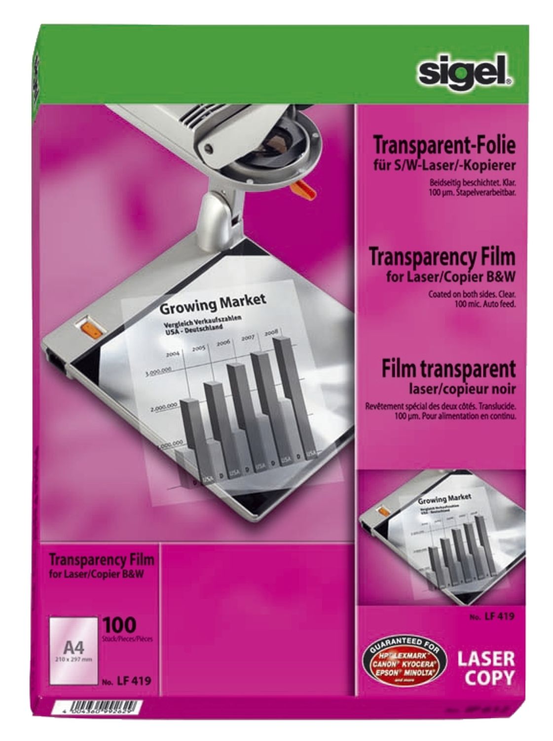 Overhead-Folien für S/W-Laser/-Kopierer, transparent, 100 mym, A4, 100 Blatt Overhead-Folien für S/W-Laser/-Kopierer, transparent, 100 mym, A4, 100 Blatt