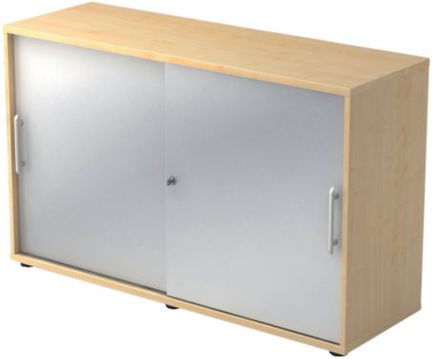 Schiebetürschrank - 2OH, 120 cm, Relinggriff, Ahorn/Silber