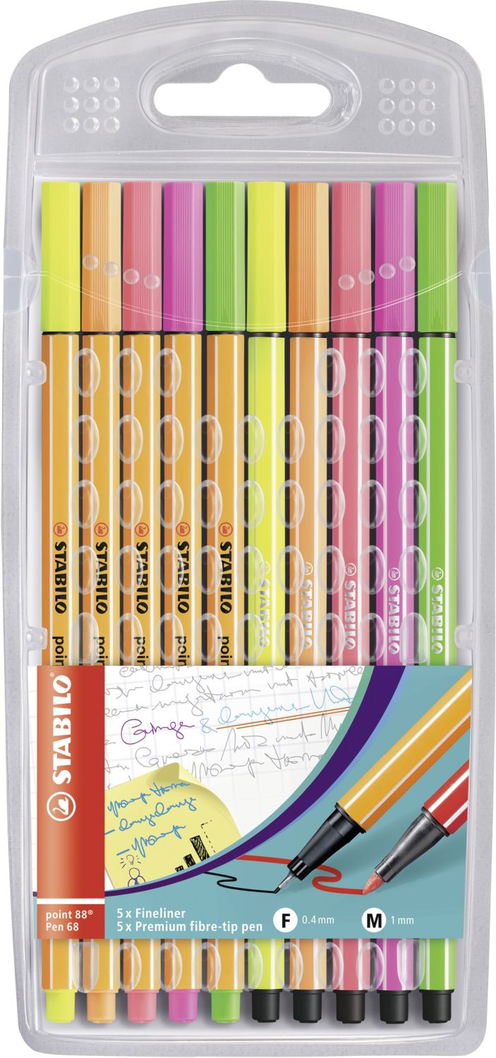 Fineliner & Filzstifte - point 88 + Pen 68 - 10er Pack - Neonfarben