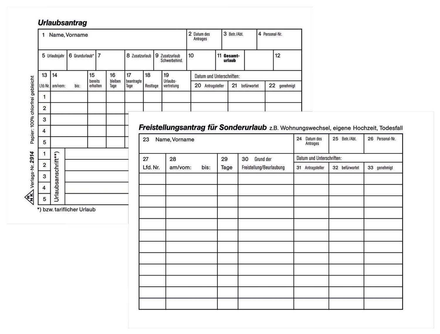 Urlaubs- und Freistellungsantrag - Block, 50 Blatt, DIN A6 quer