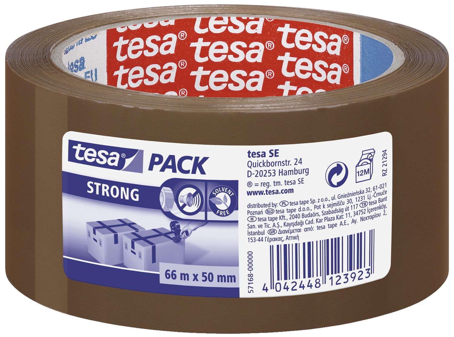 Packband tesa® Strong 57168-00000-05, PP, 50 mm x 66 m, braun