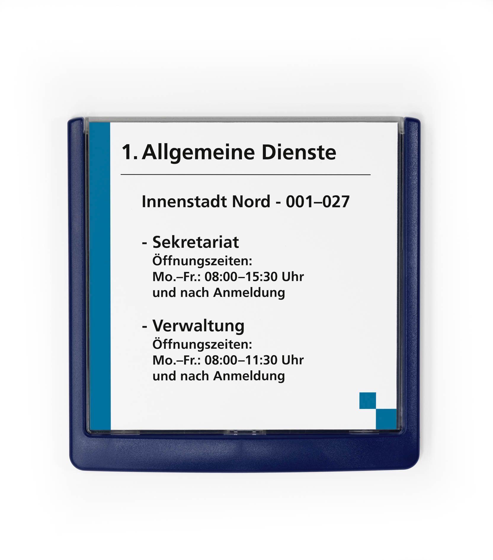 Türschild CLICK SIGN, Rahmen dunkelblau, 149 x 148,5 mm, transparent Türschild CLICK SIGN, Rahmen dunkelblau, 149 x 148,5 mm, transparent