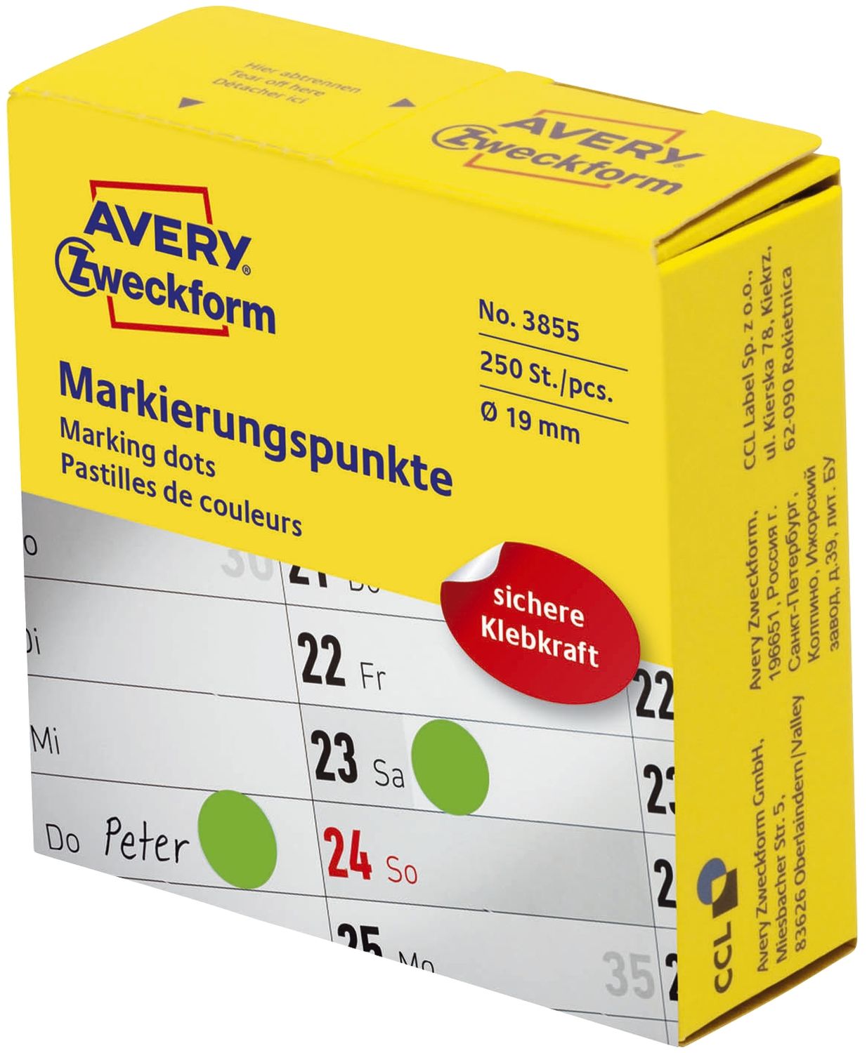 3853 Markierungspunkte - Ø 19 mm, Spender mit 250 Etiketten, grün 3853 Markierungspunkte - Ø 19 mm, Spender mit 250 Etiketten, grün