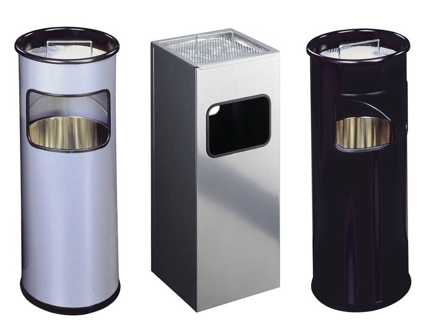 Papierkorb mit Ascher METALL - Ø260 x 620 mm, 17 l, silber metallic Papierkorb mit Ascher METALL - Ø260 x 620 mm, 17 l, silber metallic