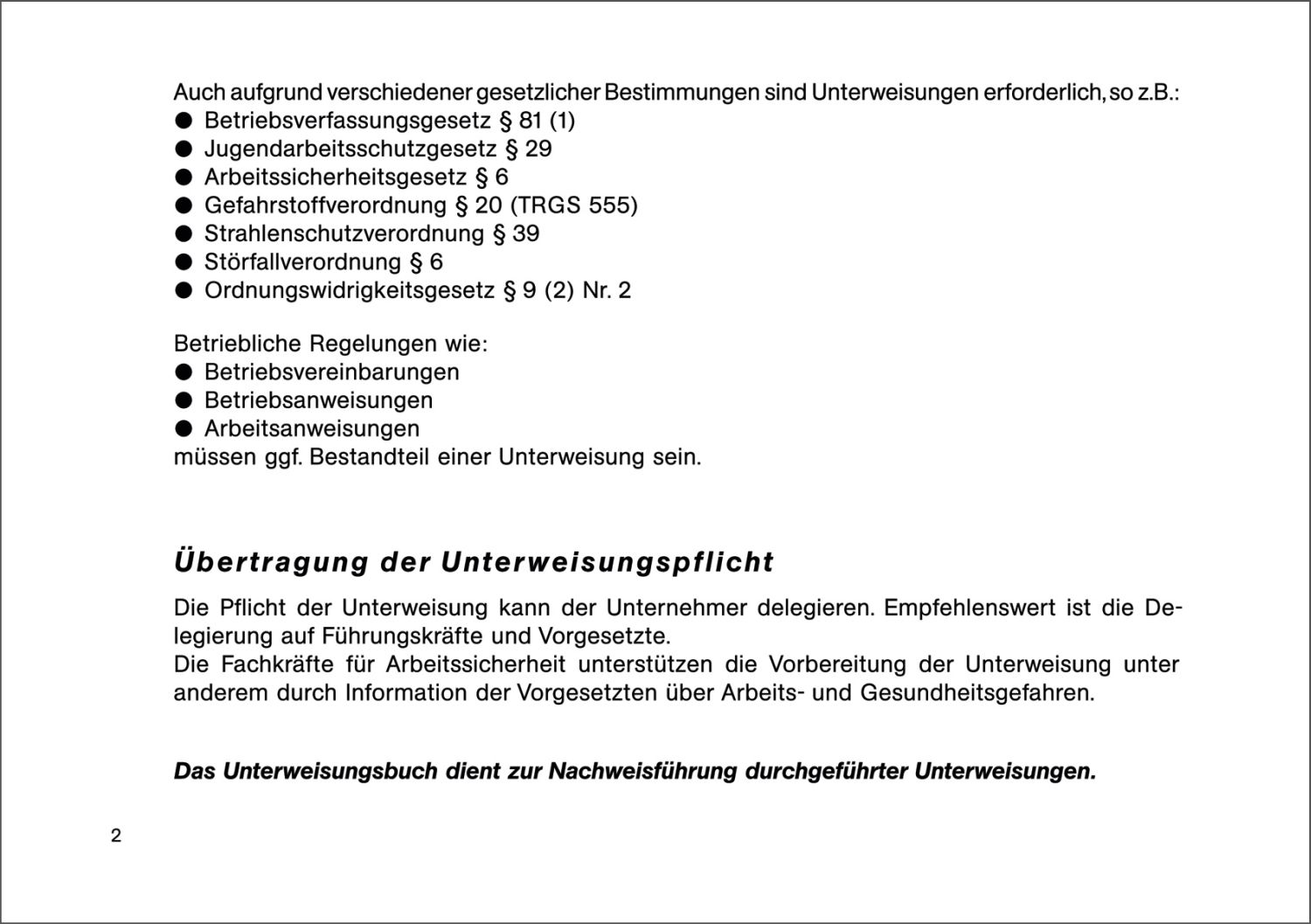 Unterweisungsbuch für die betriebliche Unfallverhütung, 48 Seiten, DIN A5 quer Unterweisungsbuch für die betriebliche Unfallverhütung, 48 Seiten, DIN A5 quer