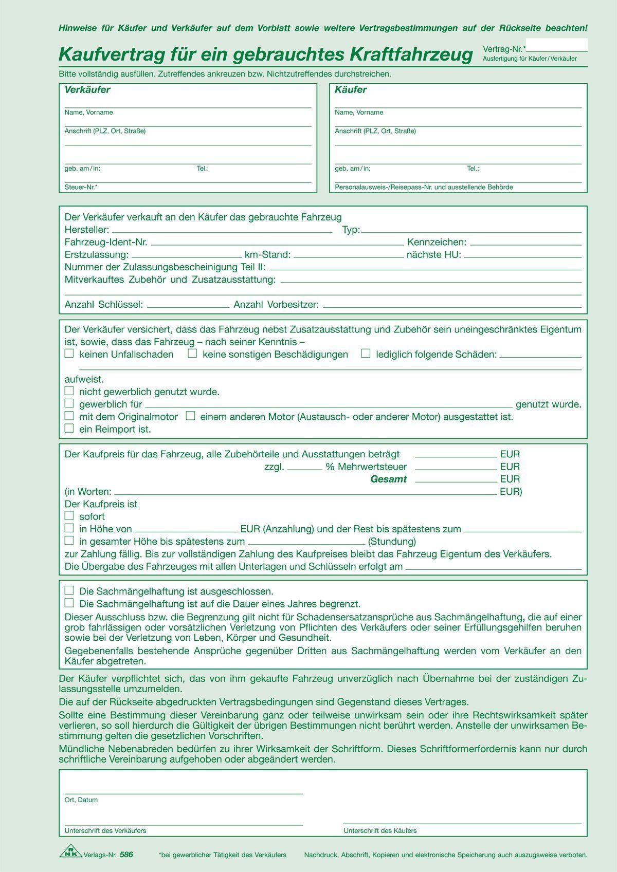 Kaufverträge für ein gebrauchtes Kfz - SD, 1x4 Blatt, DIN A4, Verkaufsplakat Kaufverträge für ein gebrauchtes Kfz - SD, 1x4 Blatt, DIN A4, Verkaufsplakat