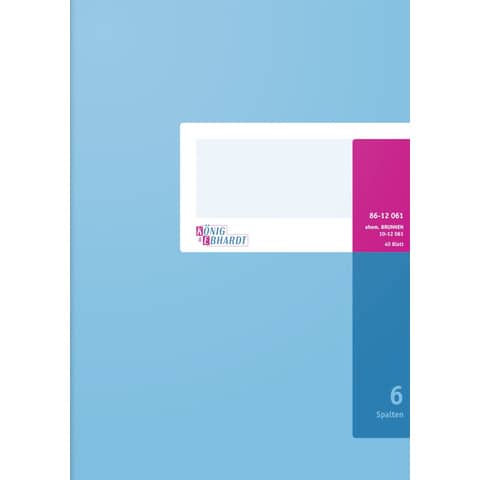Spaltenbuch König & Ebhardt 86-12061, DIN A4, 6 Spalte und festem Kopf, 40 Blatt