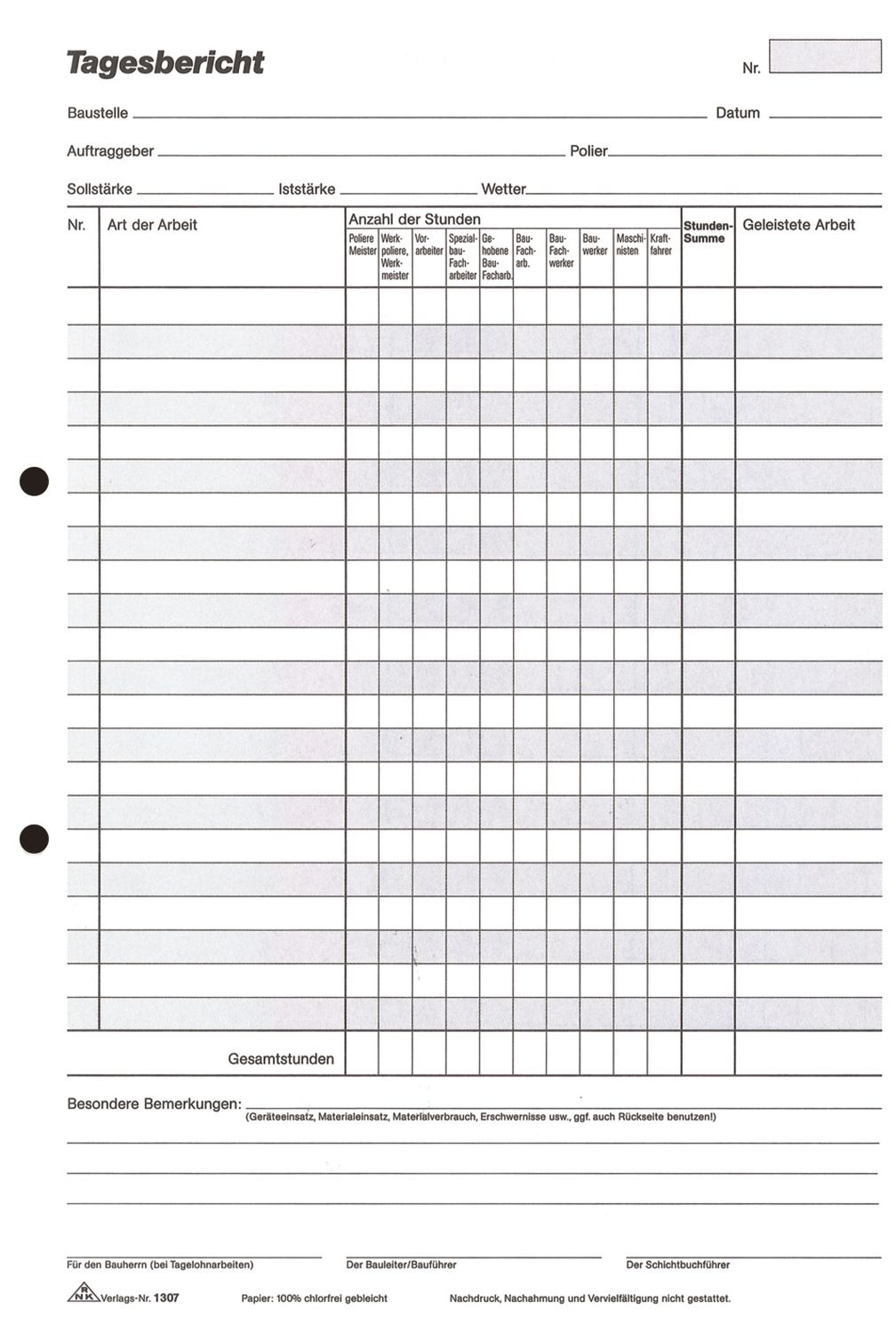 Bau-Tagesbericht - Block, 2 x 50 Blatt, DIN A4, mit Durchschreibepapier